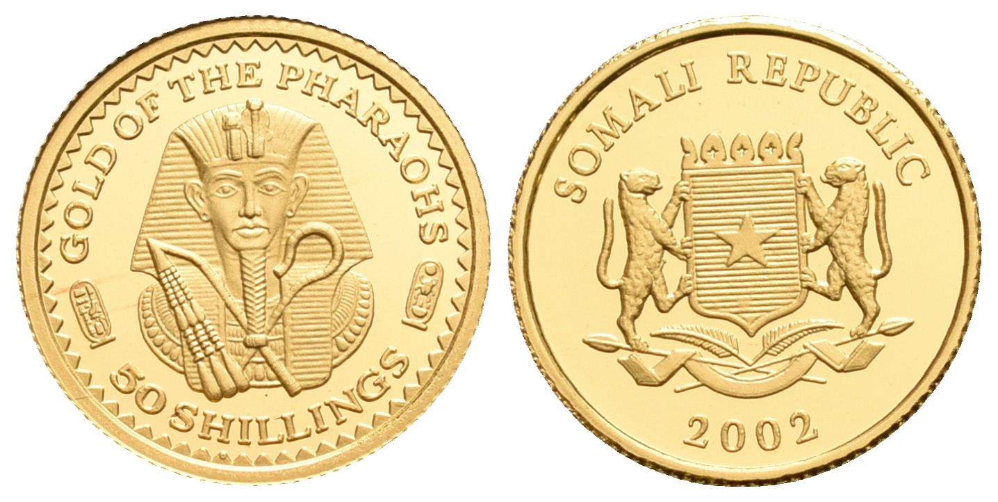 PEUS 5602 Somalia 1,2 g Feingold. Tutanchamun 50 Shillings GOLD 2002 Proof (Kapsel)