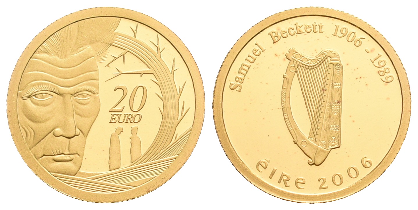 PEUS 5605 Irland 1,24 g Feingold. Samuel Beckett / Harfe 20 Euro GOLD 2006 Proof (Kapsel)