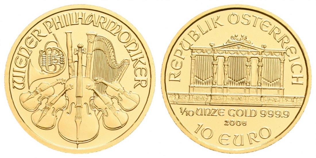 PEUS 5608 Österreich 3,11 g Feingold. Wiener Philharmoniker 10 Euro GOLD 1/10 Unze 2006 Stempelglanz (Kapsel)