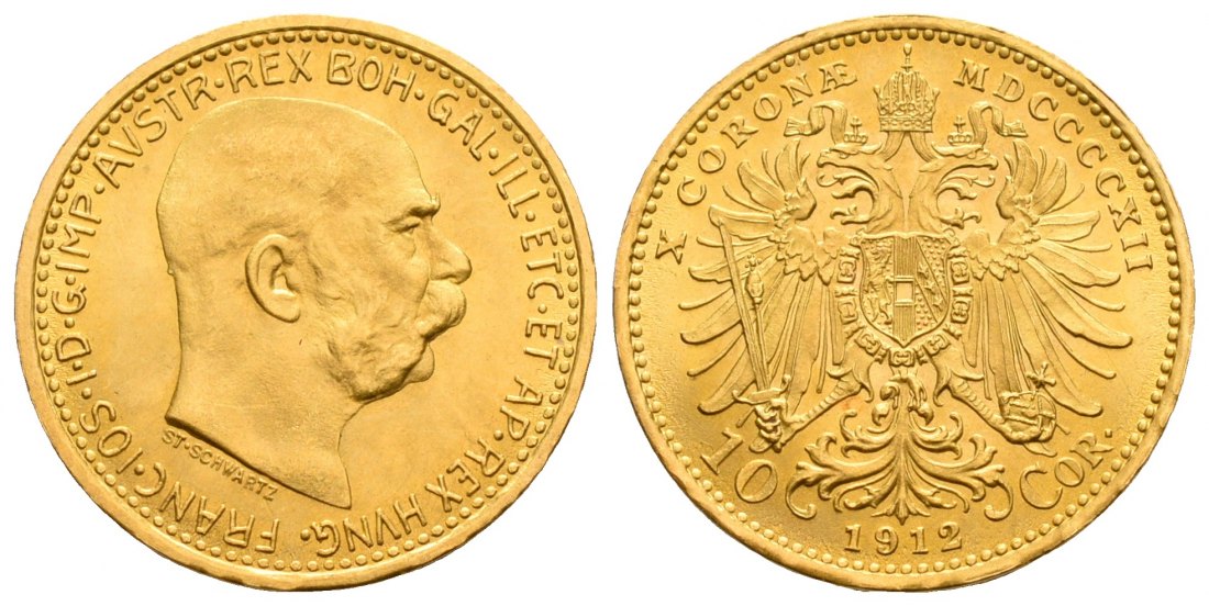PEUS 5651 Österreich 3,05 g Feingold. Franz Joseph I. (1848 - 1916) 10 Kronen GOLD 1912 (off. NP) Stempelglanz