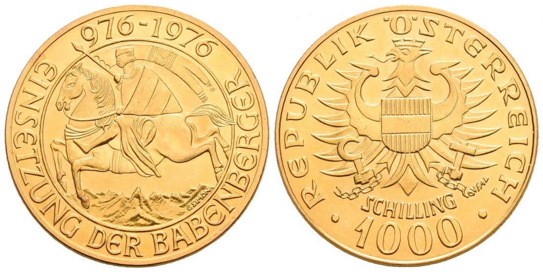 PEUS 5653 Österreich 12,15 g Feingold. Einsetzung der Babenberger 1000 Schilling GOLD 1976 Fast Stempelglanz