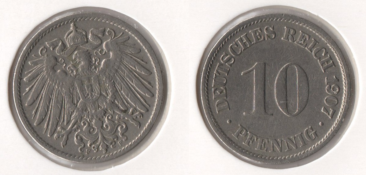  Kaiserreich 10 Pfennig 1907 -F- Jaeger 13. ss+/f.vz   