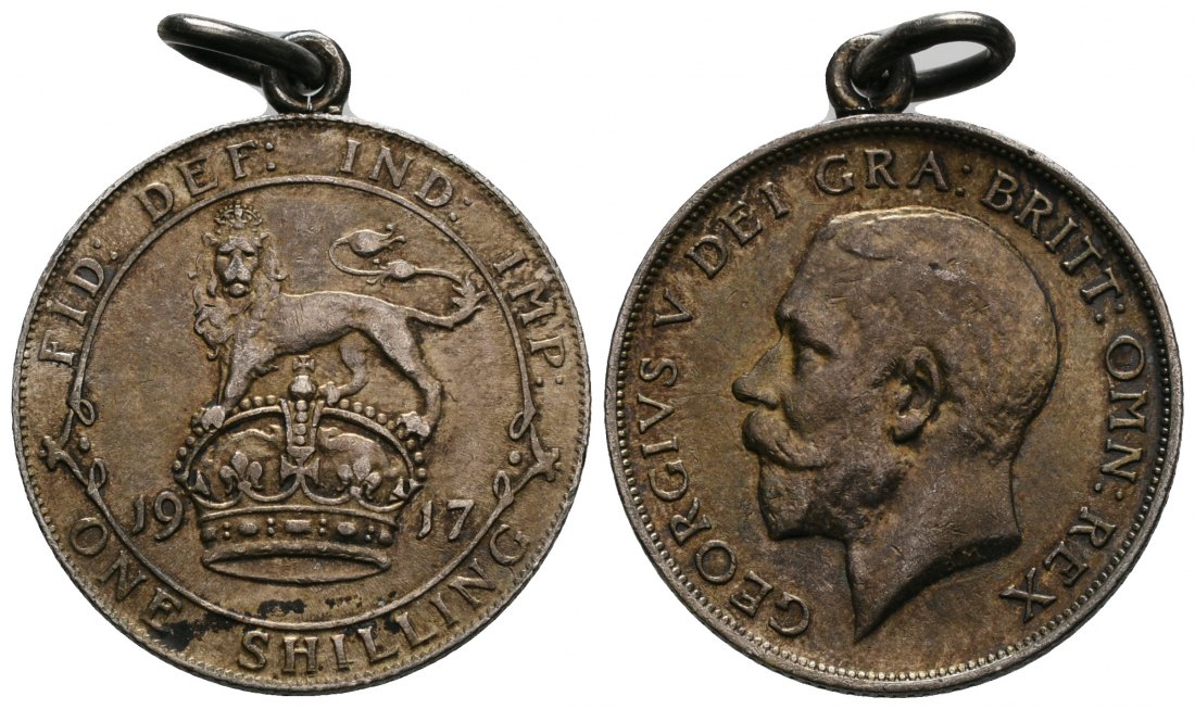 PEUS 5672 Großbritannien 2,83 g Feinsilber. George V. (1910 - 1936) Shilling SILBER 1917 Gehenkelt, Sehr schön
