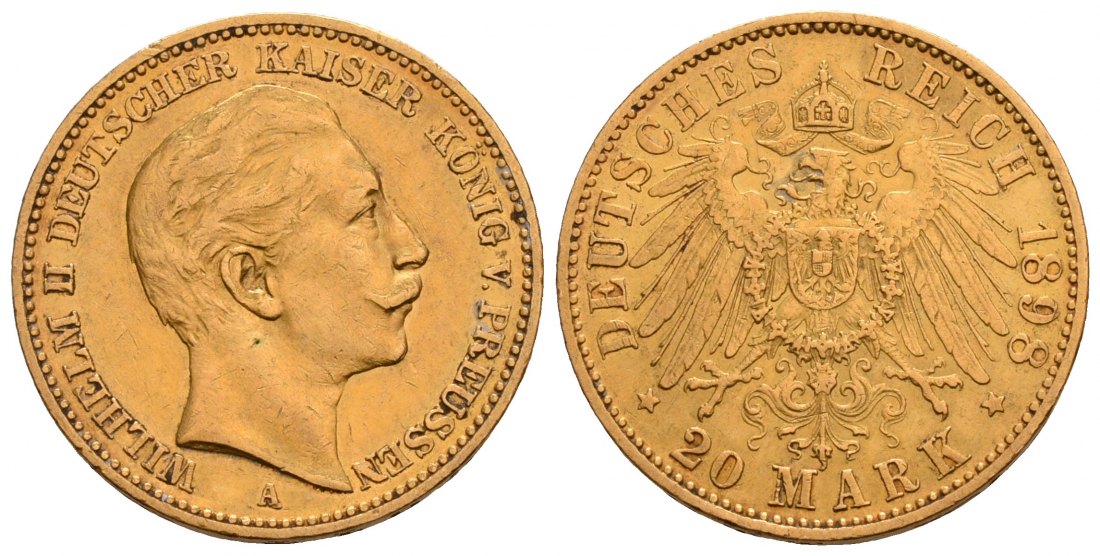 PEUS 5676 Kaiserreich - Preußen 7,16 g Feingold. Wilhelm II. (1888 - 1918) 20 Mark GOLD 1898 A Sehr schön