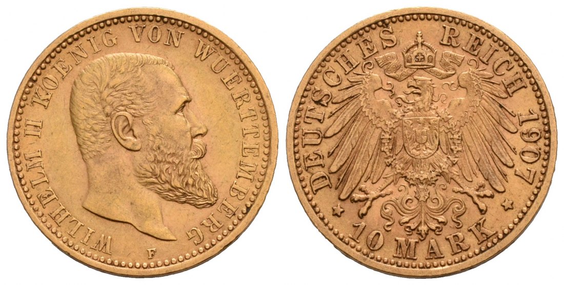 PEUS 5679 Württemberg - Kaiserreich 3,58 g Feingold. Wilhelm II. (1891 - 1918) 10 Mark GOLD 1907 F Fast vorzüglich