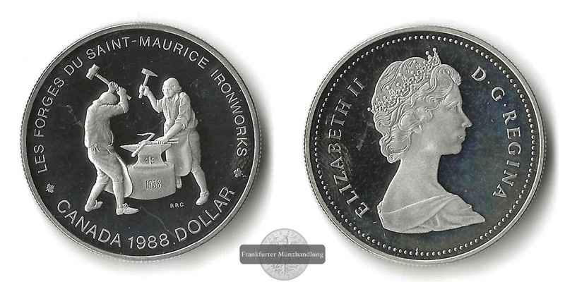  Kanada, 1 Dollar  1988 Saint-Maurice Ironworks    FM-Frankfurt    Feinsilber: 11,66g   