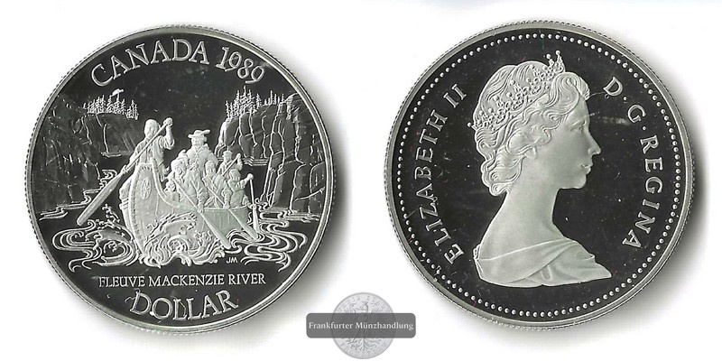  Kanada  1 Dollar  1989    Fleuve MacKenzie River     FM-Frankfurt   Feinsilber: 11,66g   