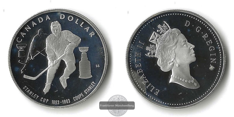  Kanada    1 Dollar 1993  Stanley Cup Hockey     FM-Frankfurt     Feinsilber: 23,28g   