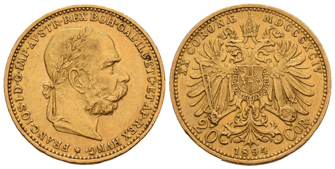 PEUS 5246 Österreich 6,10 g Feingold. Franz Joseph I. (1848 - 1916) 20 Kronen GOLD 1894 Kl. Kratzer, fast Vorzüglich