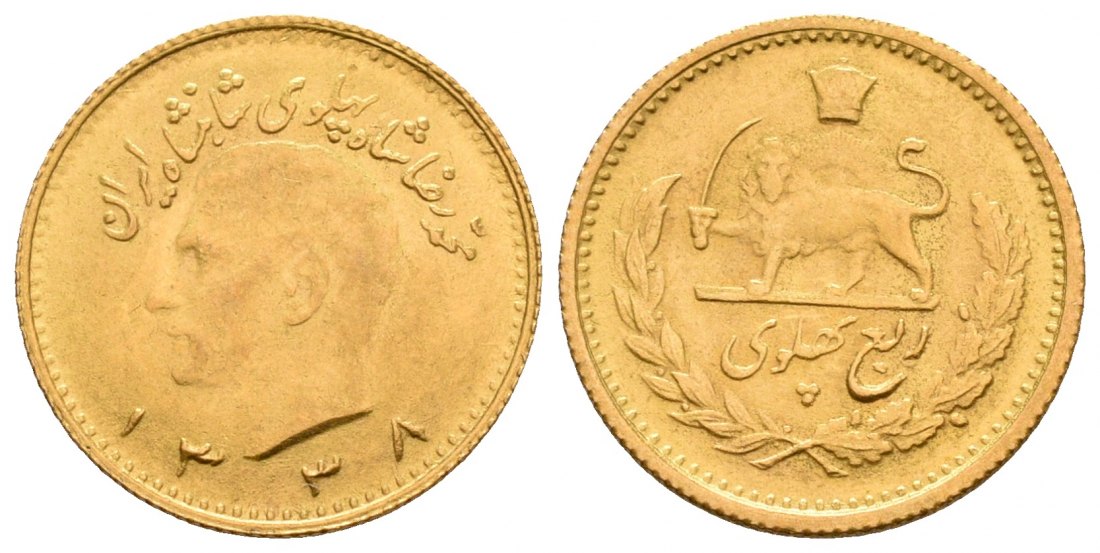 PEUS 5002 Iran 1,83 g Feingold. Muhammad Reza Shah 1/4 Pahlavi GOLD SH1338 (1959) Fast Stempelglanz