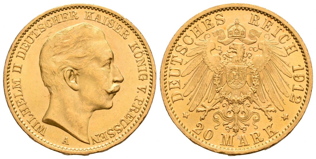 PEUS 5157 Kaiserreich - Preußen 7,16 g Feingold. Wilhelm II. (1888 - 1918) 20 Mark GOLD 1912 A Kl. Kratzer, Vorzüglich +
