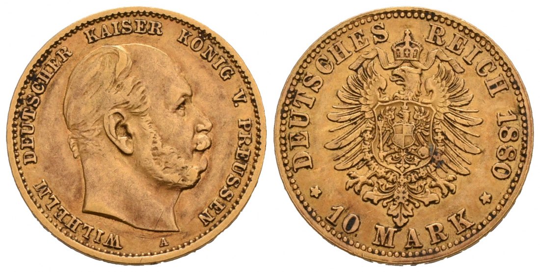 PEUS 5682 Kaiserreich - Preußen 3,58 g Feingold. Wilhelm I. (1861 - 1888) 10 Mark GOLD 1880 A Sehr schön