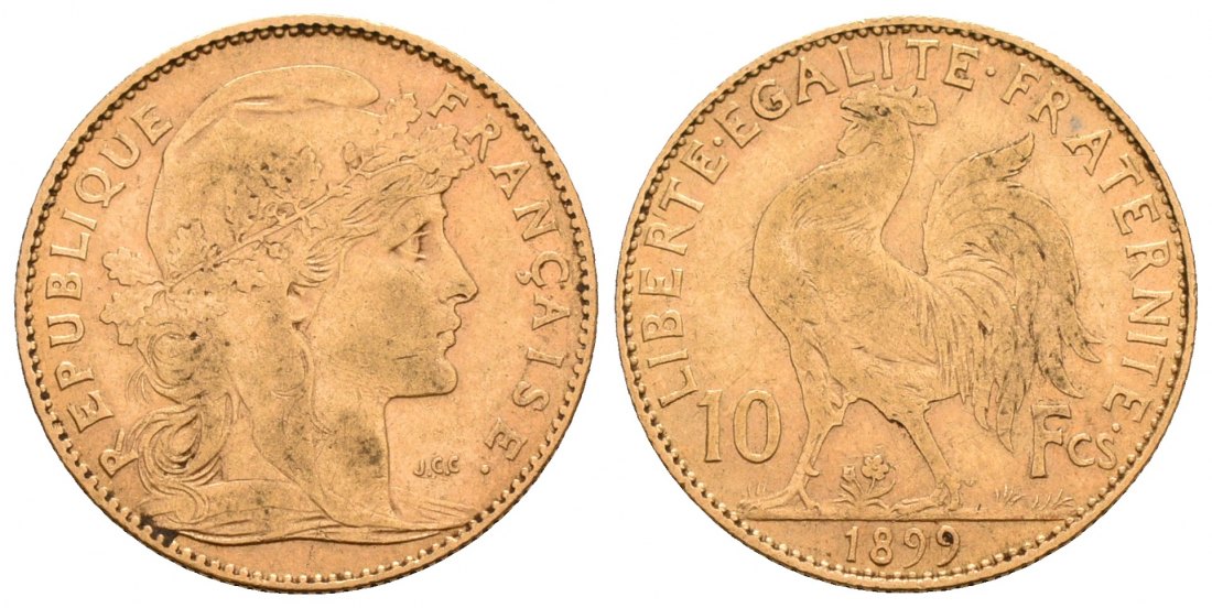 PEUS 5083 Frankreich 2,9 g Feingold. Marianne 10 Francs GOLD 1899 Sehr schön