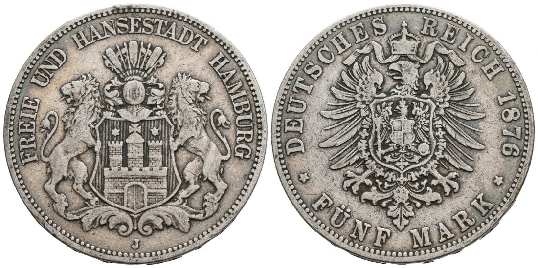PEUS 5430 Kaiserreich - Hamburg  5 Mark 1876 J Sehr schön