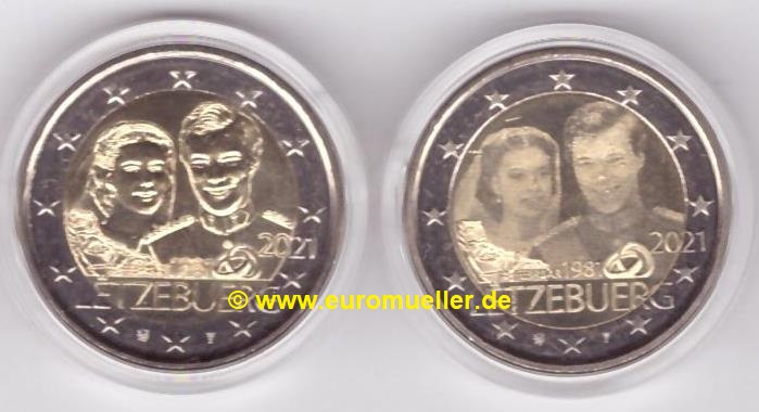 Luxemburg 2x 2 Euro Gedenkmünze 2021...Hochzeitstag   