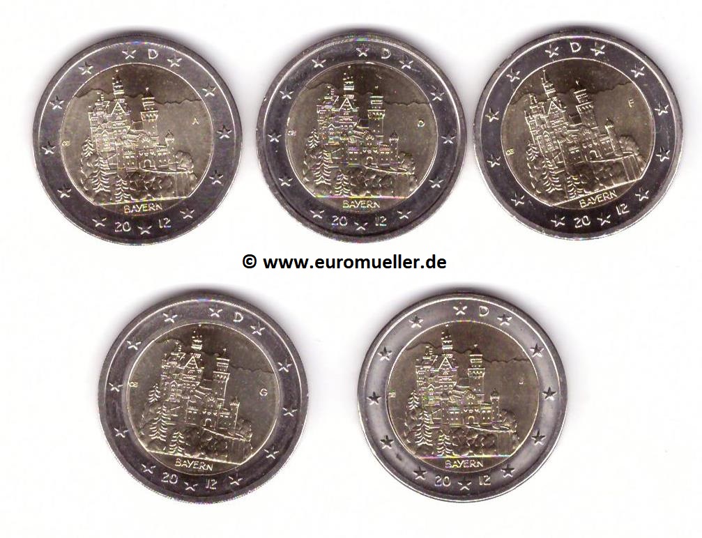 Deutschland 5x 2 Euro Sondermünze 2012...Bayern...A/D/F/G/J   