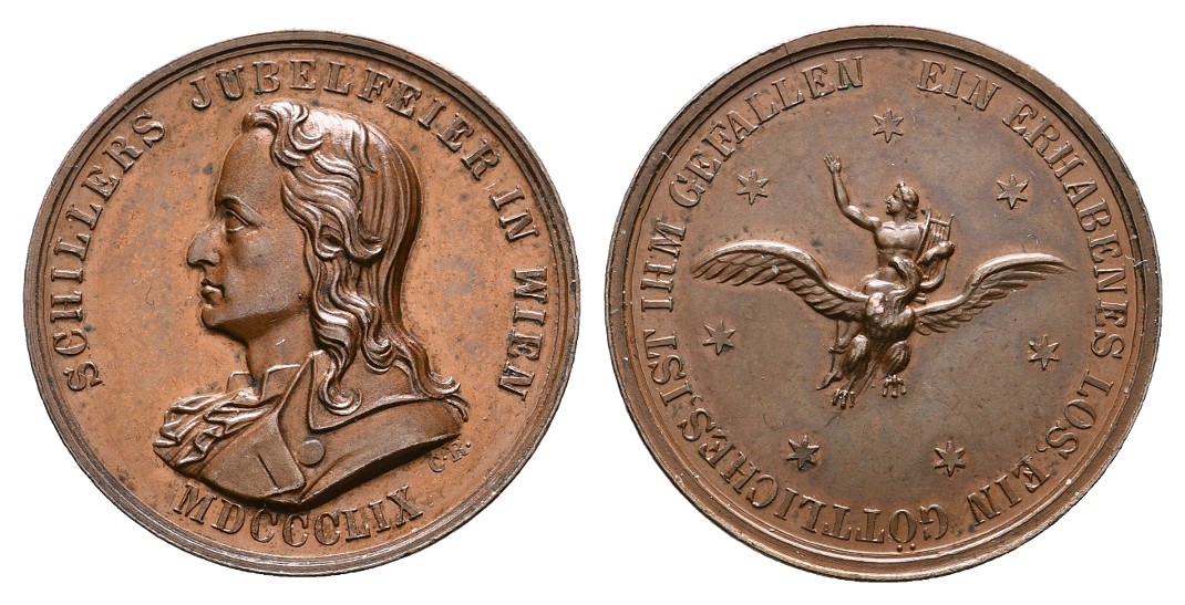  Linnartz Schiller Bronzemedaille 1859 Schillers Jubelfeier in Wien vz Gewicht: 9,6g   