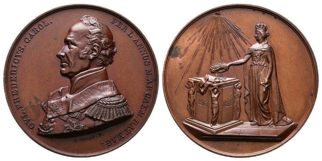  Linnartz Niederlande Bronzemedaille 1866 (Elion) a.Wilhelm Friedrich Karl vz-stgl Gewicht: 94,3g   