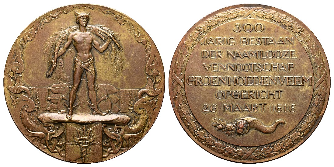  Linnartz Jugendstil Niederlande Bronzemedaille 1916(Wienecke) Groenhoedenveem vz-stgl Gewicht:116,8g   