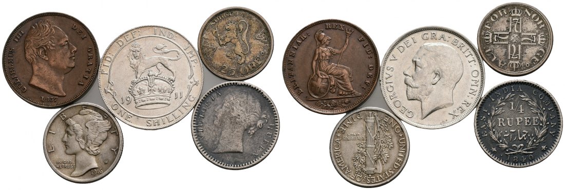 PEUS 5694 Welt  Lot (5 Münzen) 1837 - 1916 Meist Sehr schön - Vorzüglich