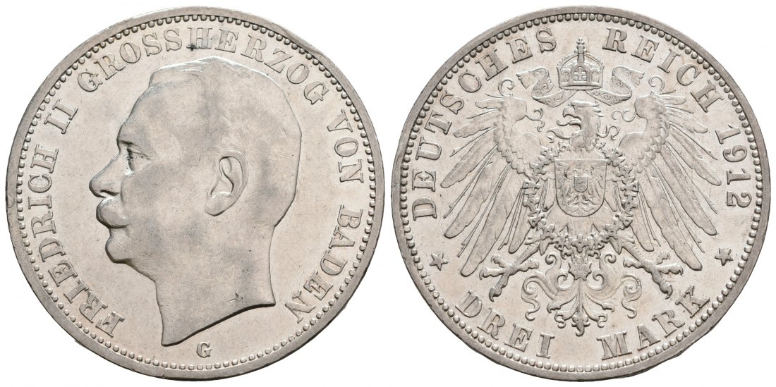 PEUS 5702 Kaiserreich - Baden Friedrich II. (1907 - 1918) 3 Mark 1912 G Sehr schön