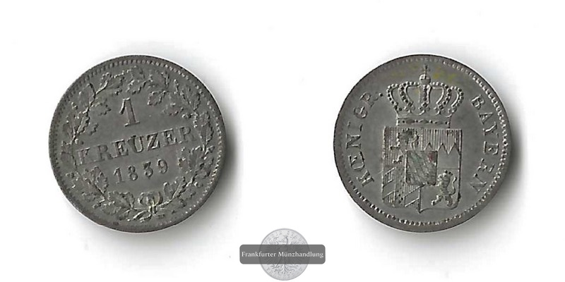  Bayern, 1 Kreuzer  1839 Maximilian II. / Ludwig I. FM-Frankfurt  Feinsilber: 0,139g   