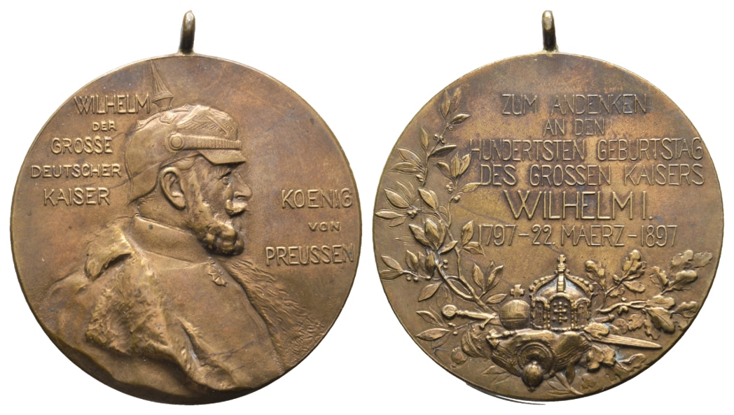  Preussen; Medaille 1897, Bronze, 32,88 g, Ø 39,7 mm, tragbar   