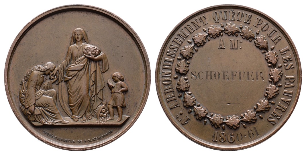  Linnartz FRANKREICH, Bronzemed. 1861,(v. Caque) Prämie zur Armenfürsorge, 41mm, 31,28g, vz   