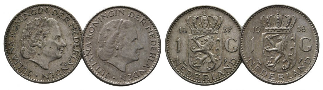  Niederlande; 2 Stück 1 Gulden, 1957/1958   