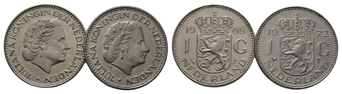 Niederlande; 2 Stück 1 Gulden, 1968/1972   