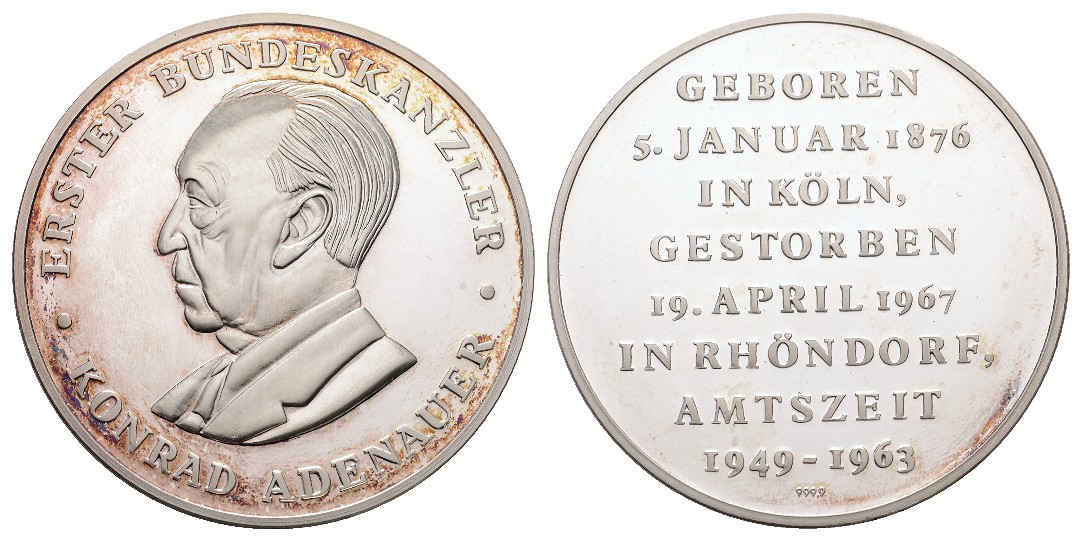  Linnartz BRD Konrad Adenauer, Silbermedaille o.J., 49,85/fein, 50mm, PP   