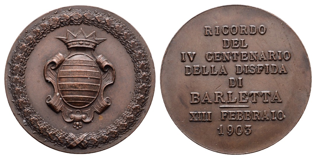  Linnartz ITALIEN, BARLETTA, Bronzemed. 1903, 400 Jahrfeier Turnier Barletta, 40mm,26,0g,v-st   