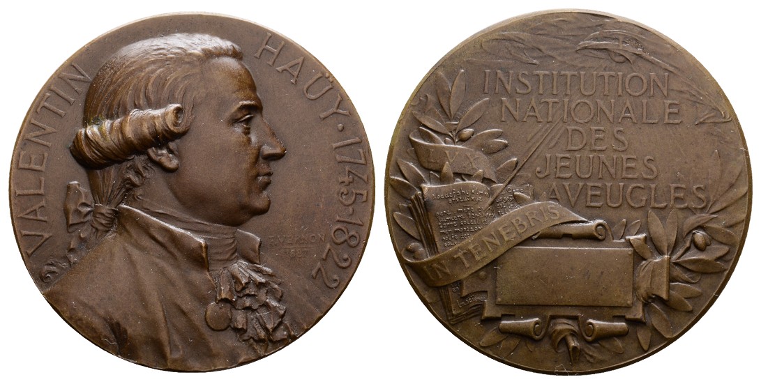  Linnartz Frankreich Medicina in nummis Bronzemedaille 1887 (Vernon) Valentin Haüy, 62,32g,50mm, v-st   