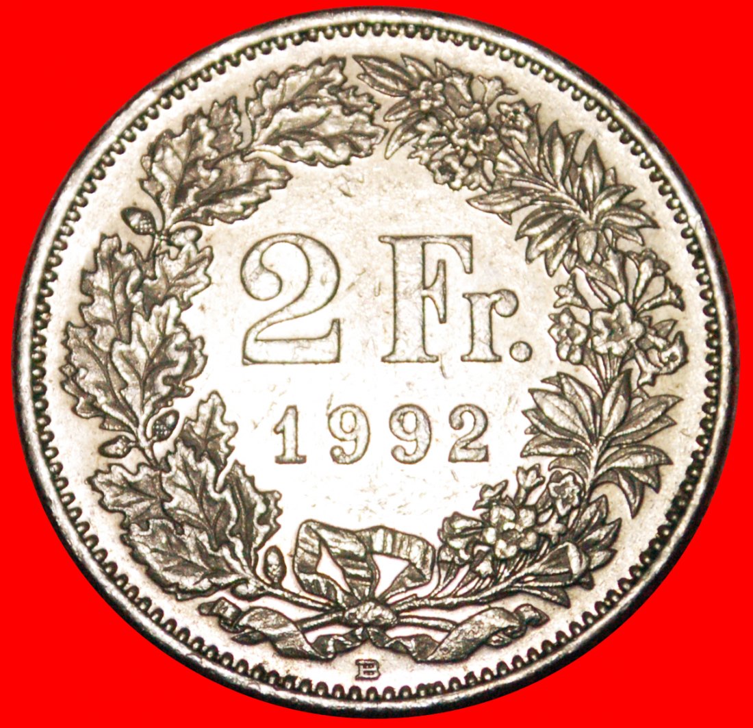 • WITHOUT STAR (1968-2021): SWITZERLAND★ 2 FRANCS 1992B! LOW START! ★ NO RESERVE!