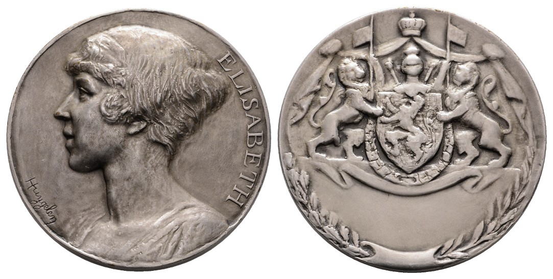  Linnartz BELGIEN, Leopold III., Große Silberne Prämienmed. o.J. (v.Huygelen) auf Königin Elisabeth,   