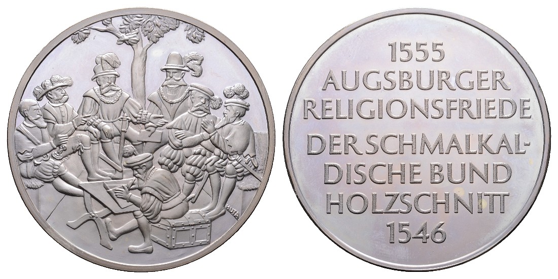  Linnartz Reformation Silbermed. Augsburger Religionsfrieden, 39,68/925, 44mm, PP   
