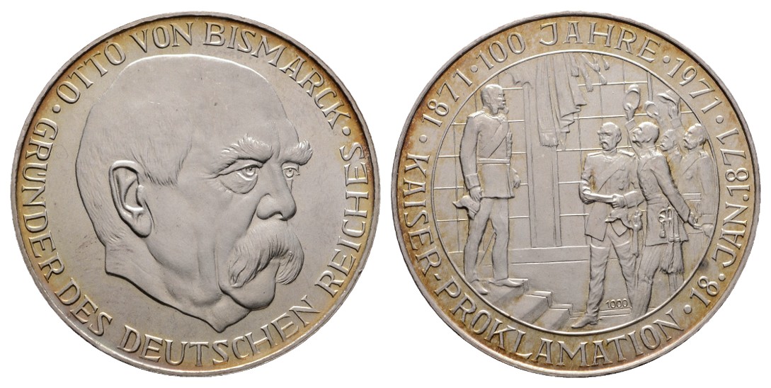  Linnartz Otto von Bismarck Silbermedaille 1971 Kaiserproklamation 25,31/fein, 40mm, stgl   