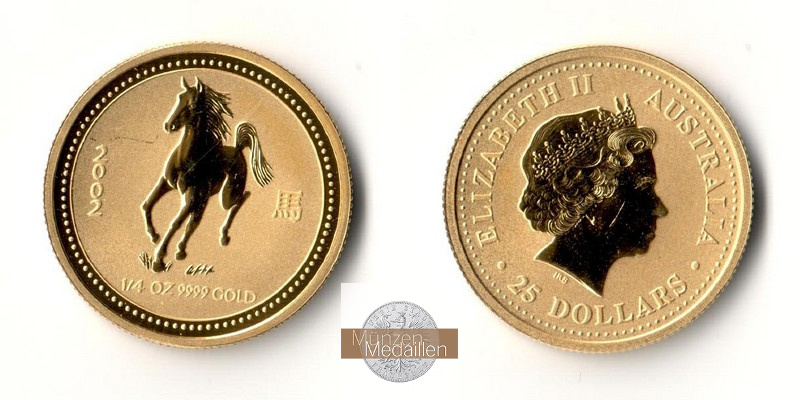 Australien 25 Dollar MM-Frankfurt Feingold: 7,78g Jahr des Pferds Lunar I 2002 