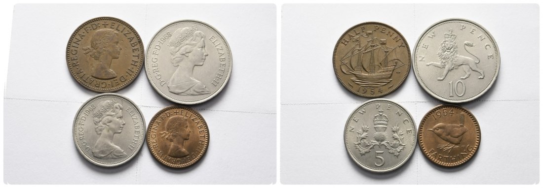  England; 4 Kleinmünzen 1954/1968   