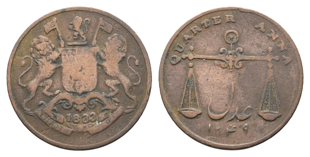  Britisch-Indien; Quarter Anna 1833   