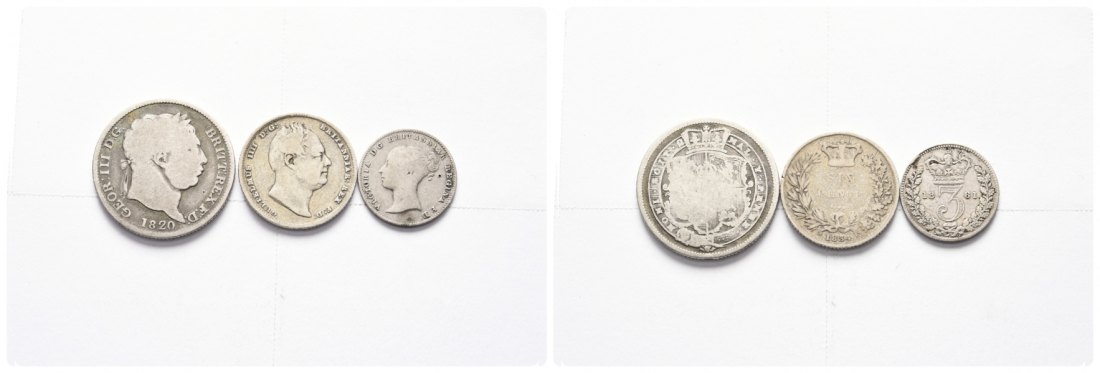  England; 3 Kleinmünzen 1820/1864/1861   