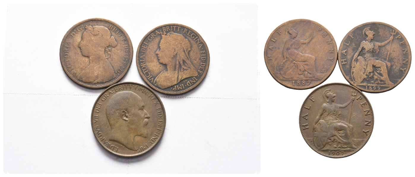  England; 3 Kleinmünzen 1887/1899/1907   