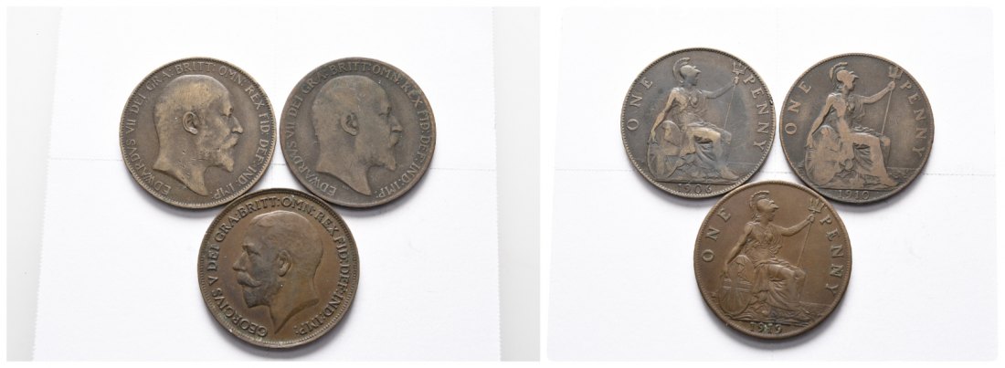  England; 3 Kleinmünzen 1906/1910/1919   
