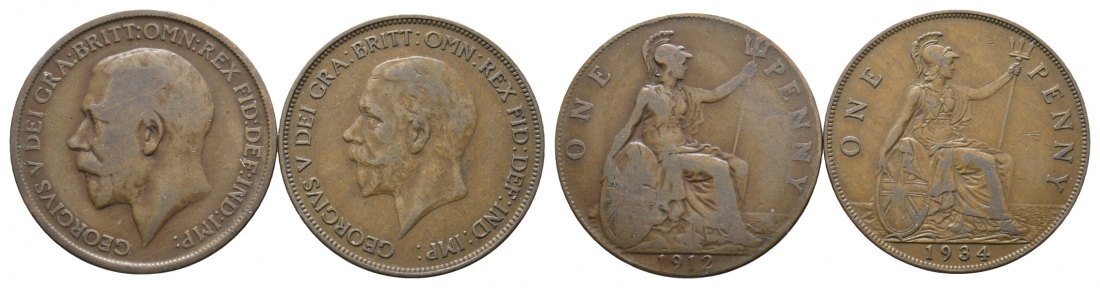  England; 2 Kleinmünzen 1912/1934   