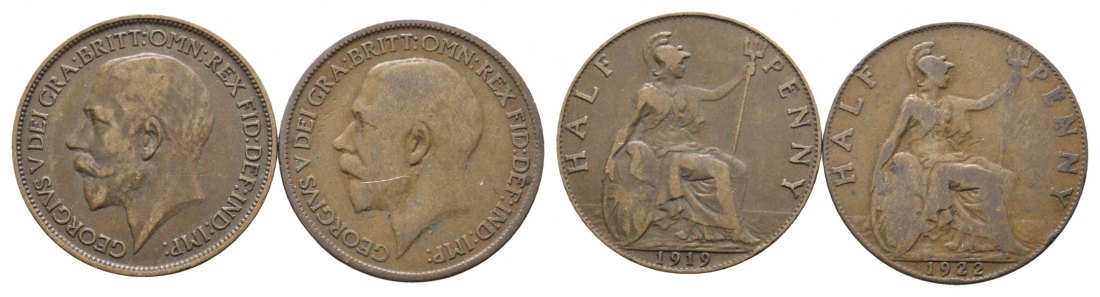  England; 2 Kleinmünzen 1919/1922   