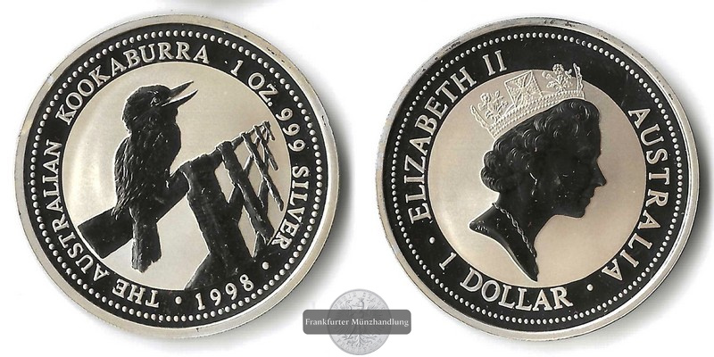 Australien,  1 Dollar  1998 Kookaburra FM-Frankfurt Feinsilber: 31,1g   
