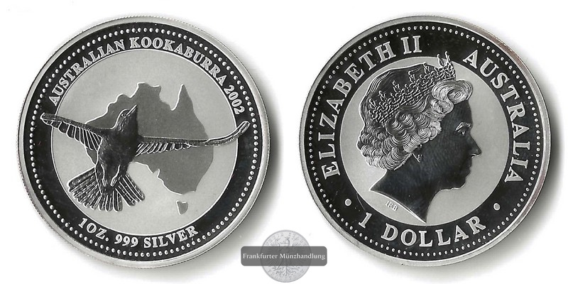  Australien,  1 Dollar Kookaburra 2002 FM-Frankfurt  Feinsilber: 31,10g   