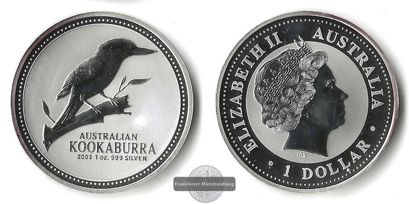  Australien,  1 Dollar Kookaburra 2003 FM-Frankfurt  Feinsilber: 31,10g   