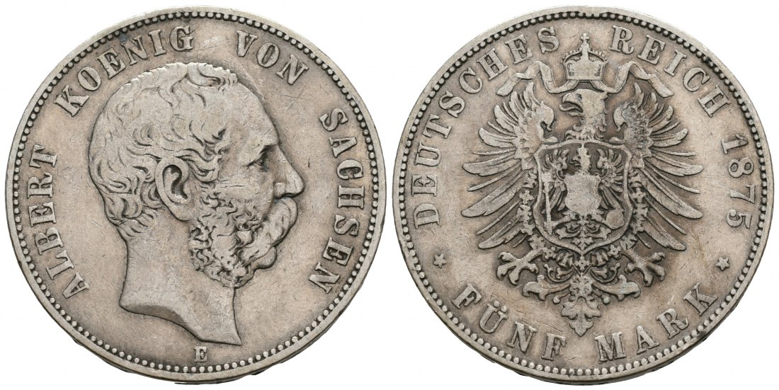 PEUS 5756 Sachsen - Königreich Albert (1873 - 1902) 5 Mark 1875 E Sehr schön
