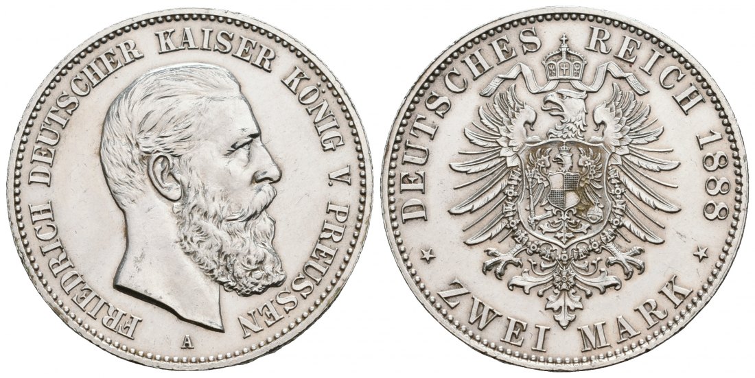 PEUS 5766 Kaiserreich - Preußen Friedrich III. (09.03.- 15.06.1888) 2 Mark 1888 A Kl. Kratzer, Vorzüglich +